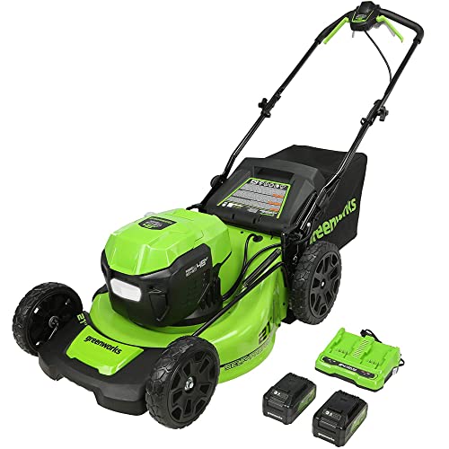 Greenworks 48V (2 X 24V) 21' Brushless Cordless (Self-Propelled) Lawn Mower (Led Headlight), (2) 5.0Ah Batteries And Dual Port