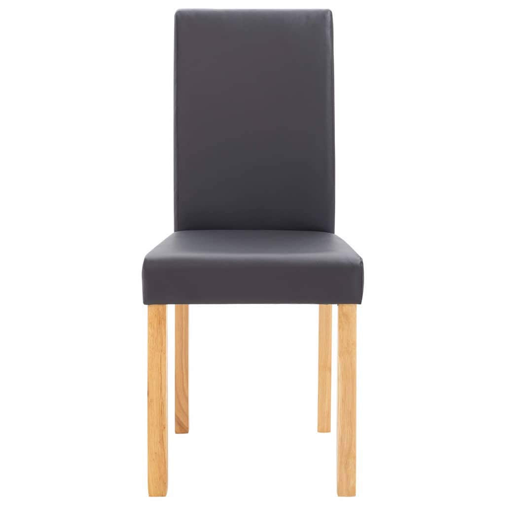 vidaXL Set of 4 Gray Artificial Leather Dining Chairs with Wooden Legs, Comfortable Thick Padding, Modern Design, Easy Assembly, Indoor Use, Ideal for Kitchen and Dining Room