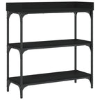 vidaXL Black Contemporary Console Table with Shelves, Engineered Wood and Metal Frame, Adjustable Feet for Stability, Ideal for Entryway, Living Room or Hallway.