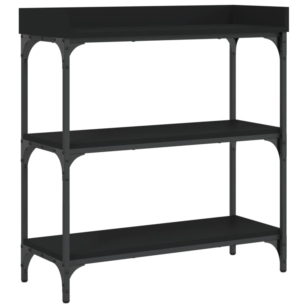 vidaXL Black Contemporary Console Table with Shelves, Engineered Wood and Metal Frame, Adjustable Feet for Stability, Ideal for Entryway, Living Room or Hallway.