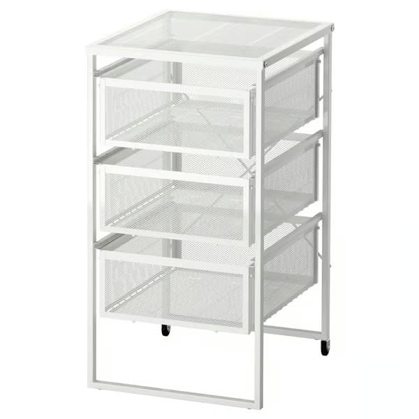 FlamingLennart Metal Mesh Storage Drawer Unit, 3 PullOut Drawers, Rolling Utility Cart With Wheels For Home, Office, Kitchen, B