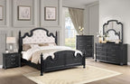 Coaster Home Furnishings Celina Traditional 5-Piece Bedroom Set Fabric Upholstered Eastern King Size Four-Poster Bed Frame 70-inch Headboard Black 224761KE-S5