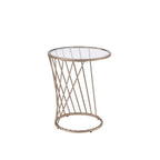 Acme Bluelipe Round Glass Top End Table in Gold and Champagne