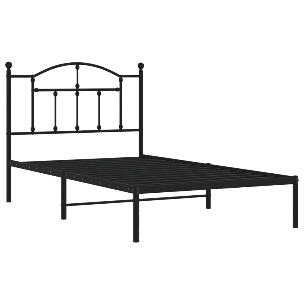 vidaXL Modern Steel Bed Frame with Headboard - Robust Construction, Breathable Support, Extra Storage Space, Back Support