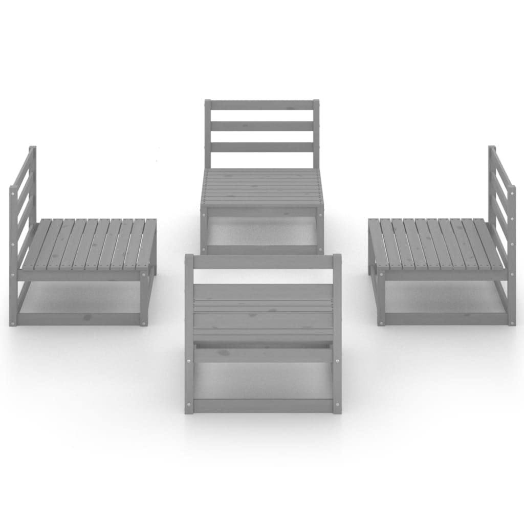vidaXL Solid Pinewood Patio Lounge Set 4 Piece Garden Outdoor Lawn Yard Terrace Balcony Wooden Seat Seating Sitting Chair Furniture Gray