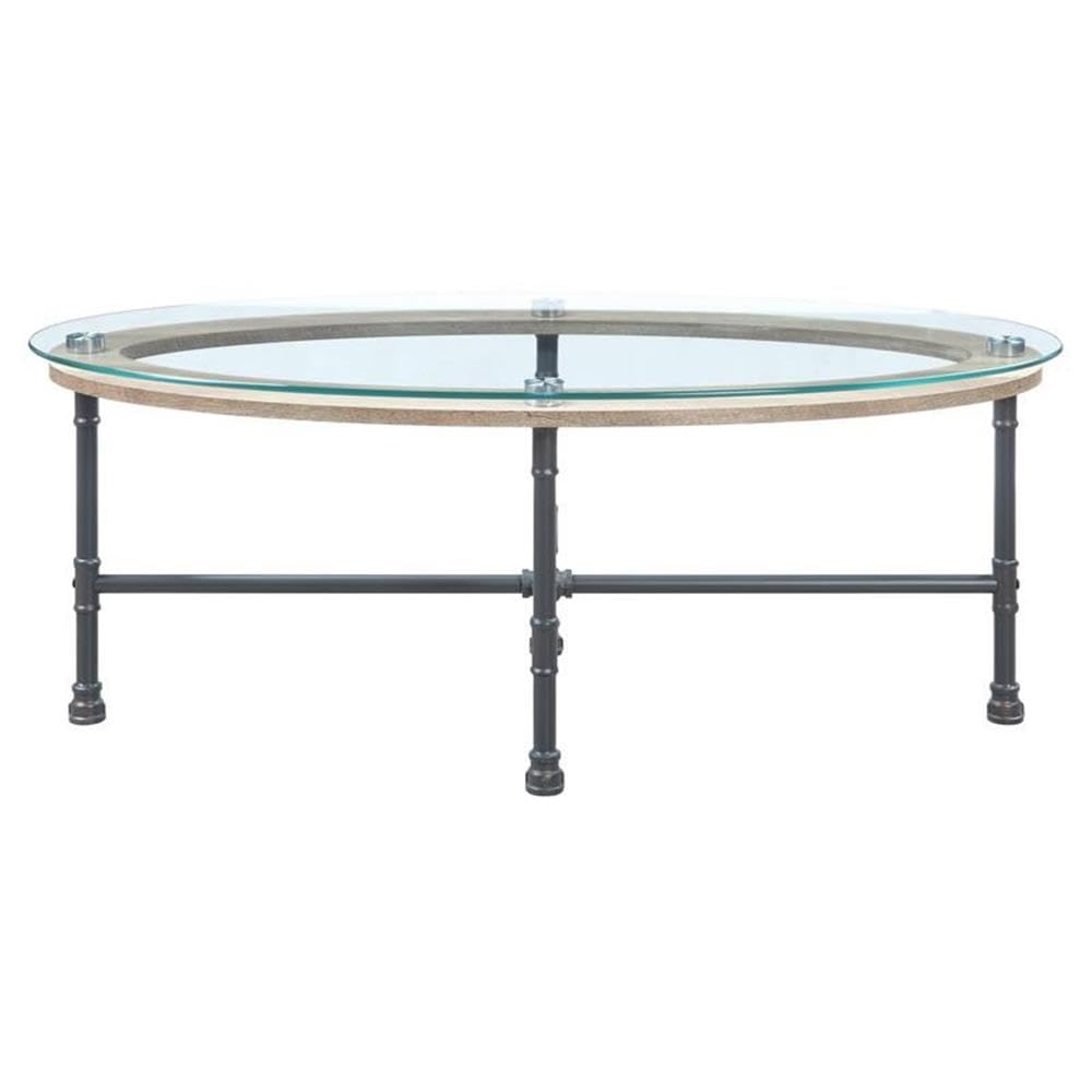 Acme Brantley Pipe Style Oval Glass Top Coffee Table - Thumbnail 2