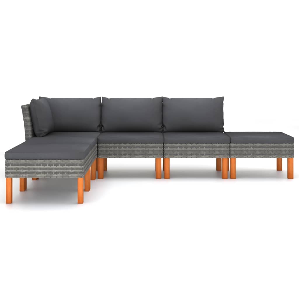 vidaXL 6 Piece Patio Lounge Set with Cushions - Weather-Resistant Poly Rattan & Sturdy Eucalyptus Wood - Gray & Anthracite - Modern Farmhouse Style - Easy-to-Clean & Portable