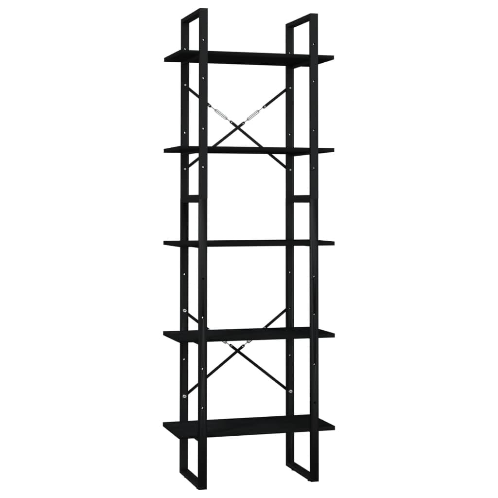 Vidaxl Solid Pinewood 5-Tier Book Cabinet Home Indoor Living Room Wooden Storage Cabinet Organizer Bookcase Bookshelf Rack Furniture Black 23.6&quot;