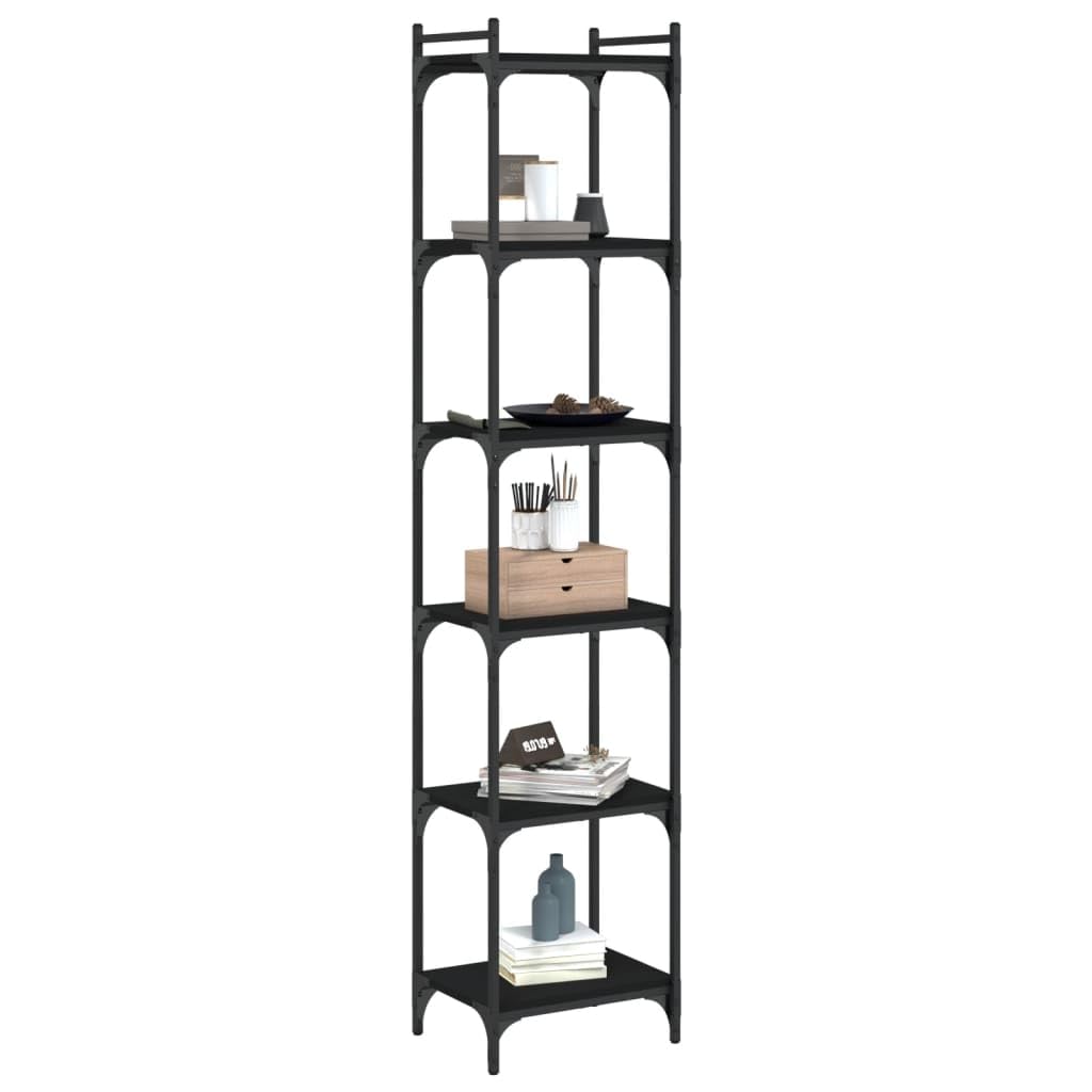 vidaXL 6-Tier Bookcase - Black Metal Frame and Engineering Wood Free-Standing Unit