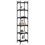 vidaXL 6-Tier Bookcase - Black Metal Frame and Engineering Wood Free-Standing Unit