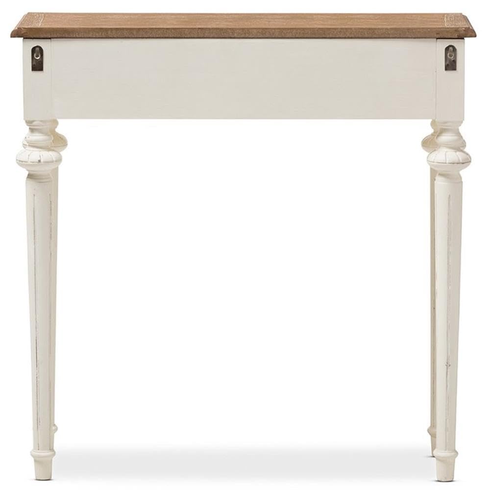 Baxton Studio Marquetterie French Provincial Style Weathered Oak and White Wash Distressed Finish Wood Two-Tone Console Table
