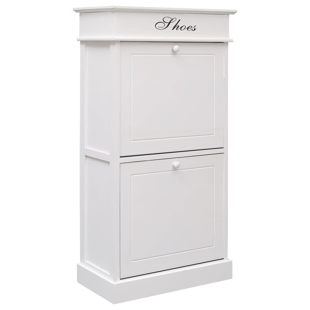 vidaXL Shoe Cabinet - Sleek White - Paulownia Wood and MDF Construction - Capable of Storing 10 Pairs of Shoes - Extra Storage for Shoe Accessories - Easy to Assemble
