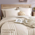 Monbix Twin Xl Comforter,Twin Xl Beige Bedding Set 5 Pieces, All Seasons Comforters,Quilting Design Fluffy Bed Set Warm Twin Xl