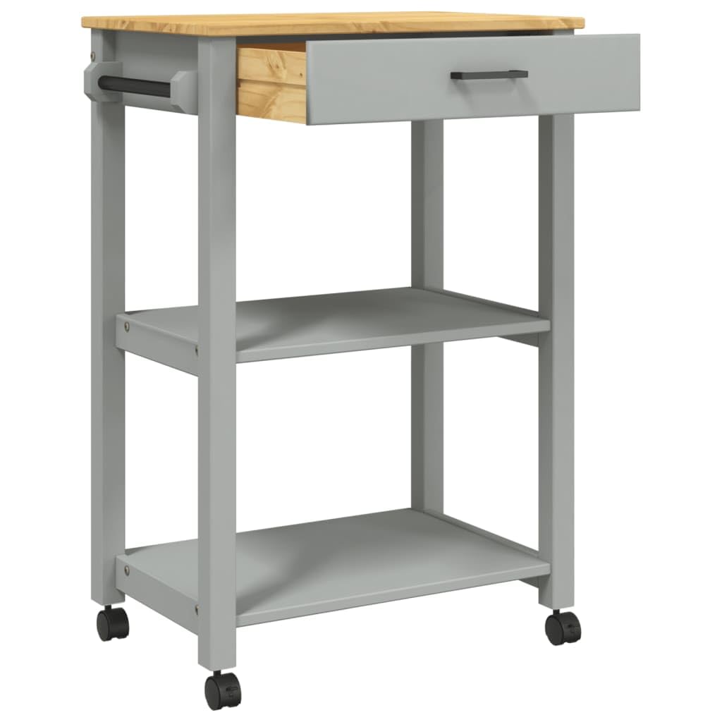 vidaXL Kitchen Trolley - Rolling Cart with Storage, Solid Pine Wood in Gray and Honey Wax, 23.6&quot; x 15.7&quot; x 35.4&quot;