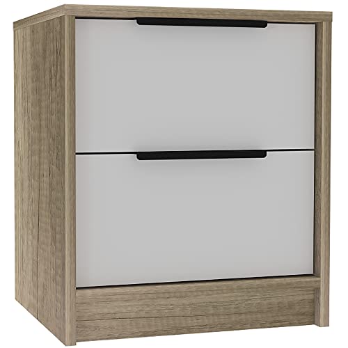 HomeRoots White/Light Oak Wood Mod Light Oak and White Two Drawer Nightstand