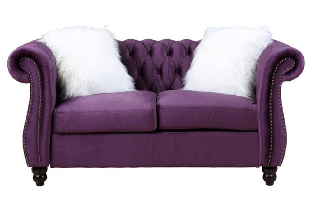 Acme Thotton Loveseat with 2 Pillows in Purple Velvet