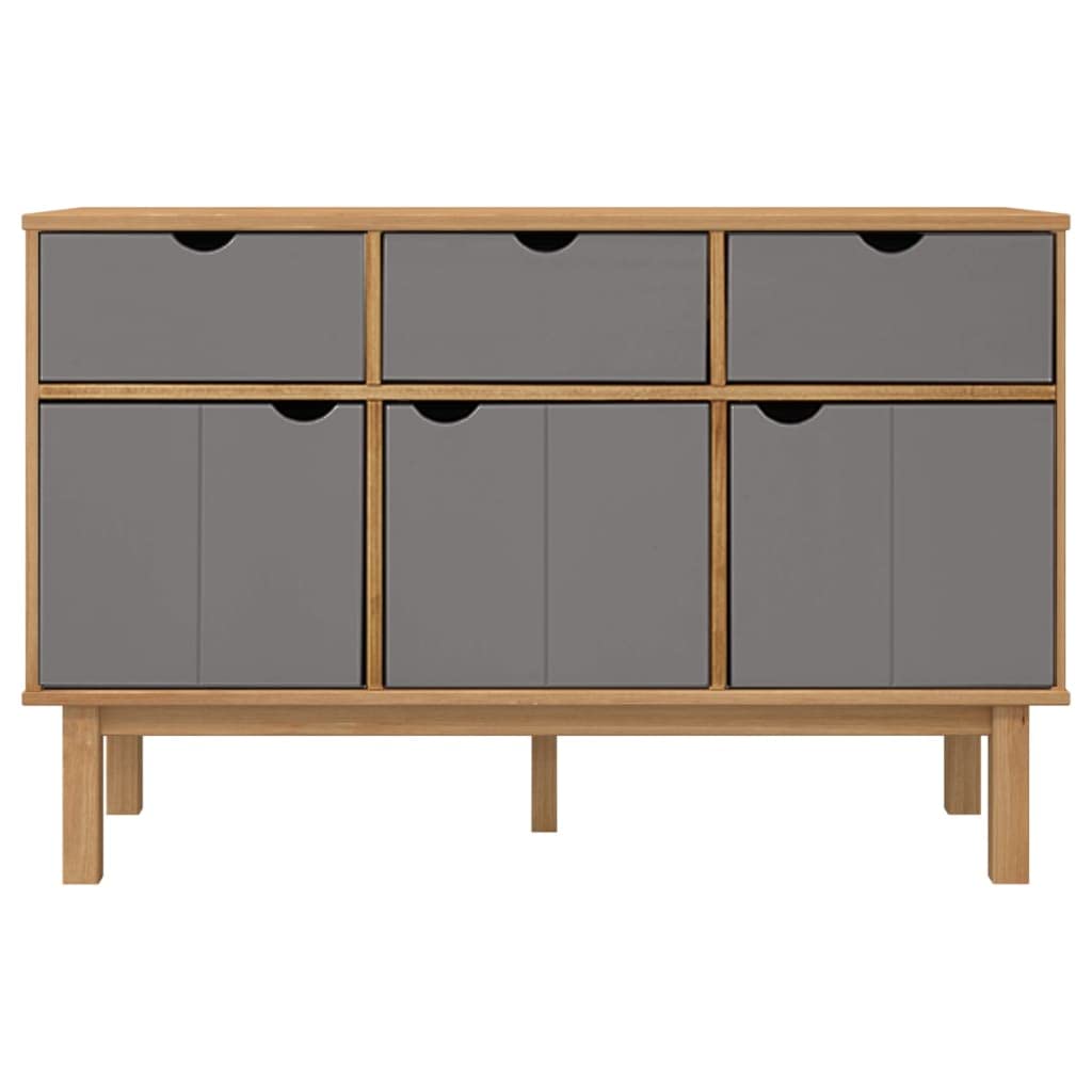 vidaXL OTTA Solid Wood Pine Sideboard in Brown and Gray - Scandinavian Style Storage Cabinet with Dimensions 44.9&quot;x16.9&quot;x28.9&quot; Perfect for Dining and Living Room