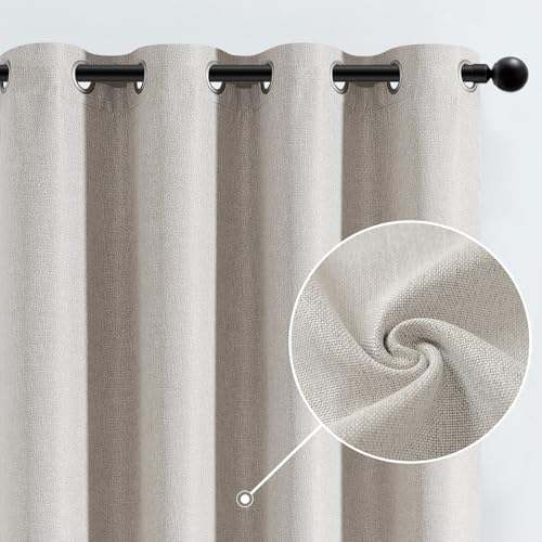 Jinchan Linen Textured 50% Blackout Curtain 108 Inches Long For Living Room Curtain Extra Long White Curtain Thermal Insulated Grommet Top Window Drape For Bedroom Curtain 1 Panel Stone White