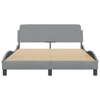vidaXL Light Gray Double Bed Frame with Headboard - 53.9"x74.8" Fabric Upholstery, Contemporary Bedroom Furniture, Metal & Pine Wood Structure