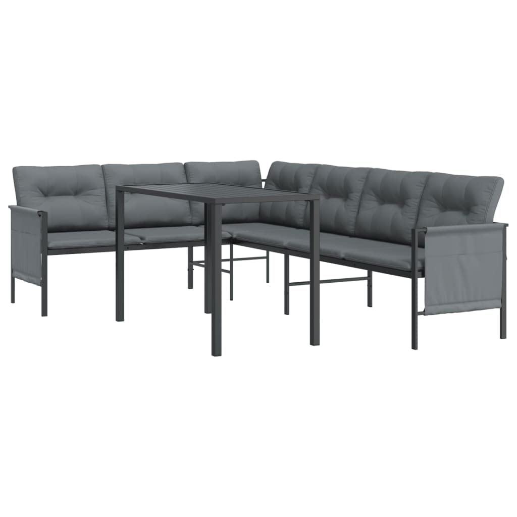 vidaXL 2-Piece Anthracite Dining Set with Steel Frame - Includes Cushioned Corner Sofa and Rectangular Table - Featuring Side Storage Bags and Modern Design for Patio or Garden