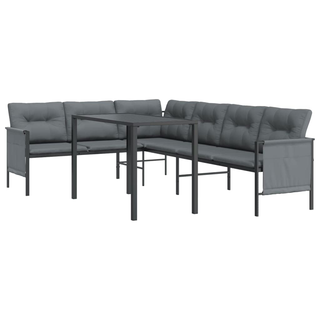 vidaXL Anthracite Steel Patio Dining Set, Modern-Style 2-Piece Garden Corner Sofa and Table Set with Comfortable Seating and Convenient Storage