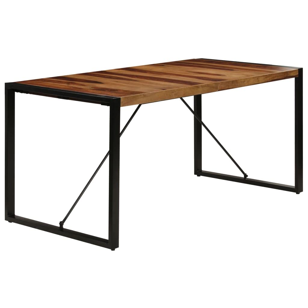 vidaXL Industrial-Style Dining Table - Solid Sheesham Wood Construction with Steel Legs, Unique Natural Grains, Easy Self-Assembly, Brown and Black