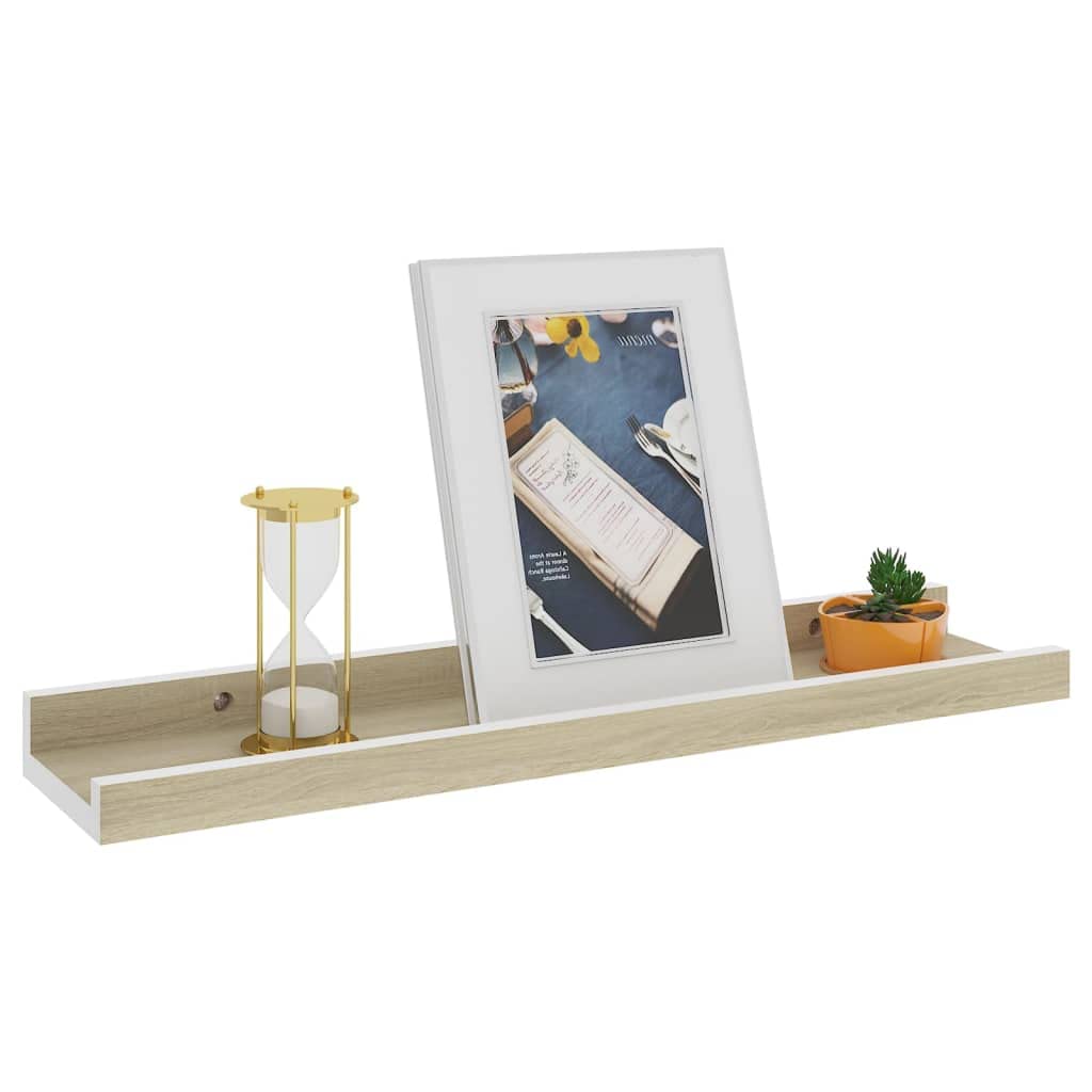 vidaXL Wall Mounted Shelves 2 pcs in White and Sonoma Oak, Decorative Storage Space 15.7x3.5x1.2 inches