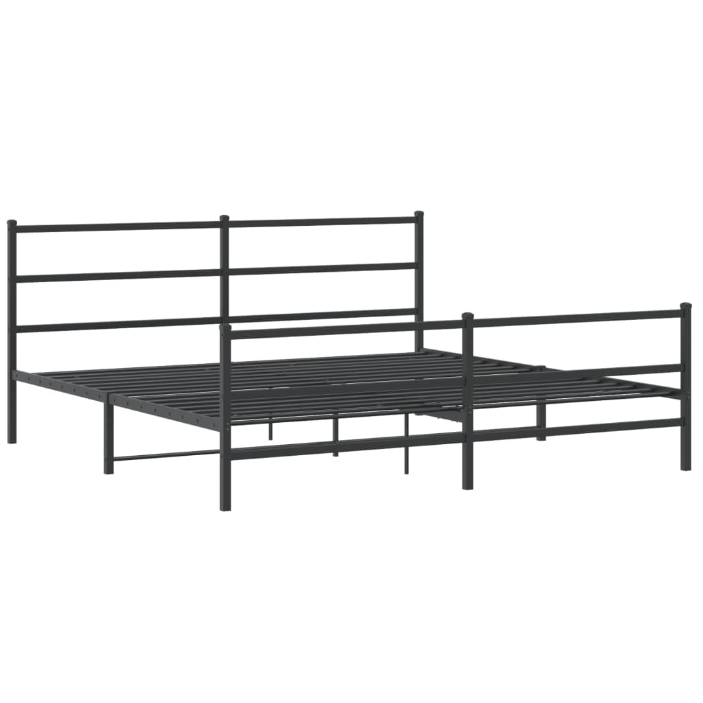 vidaXL King Size Black Metal Bed Frame - Powder-Coated Steel with Headboard, Footboard, Slat Base, and Under-Bed Storage Space