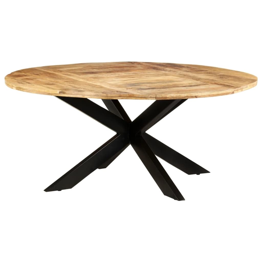 vidaXL Industrial-Style Round Dining Table - 68.9" Diameter - Rough Mango Wood - Easy Assembly - Sturdy Steel Legs