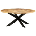 vidaXL Industrial-Style Round Dining Table - 68.9" Diameter - Rough Mango Wood - Easy Assembly - Sturdy Steel Legs