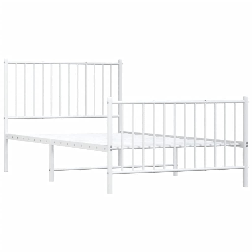 vidaXL 12-Inch White Metal Twin Bed Frame with Headboard & Footboard, Heavy-Duty Construction with Under-Bed Storage for Modern Bedroom, No Box Spring Needed & Easy Assembly, No Mattress