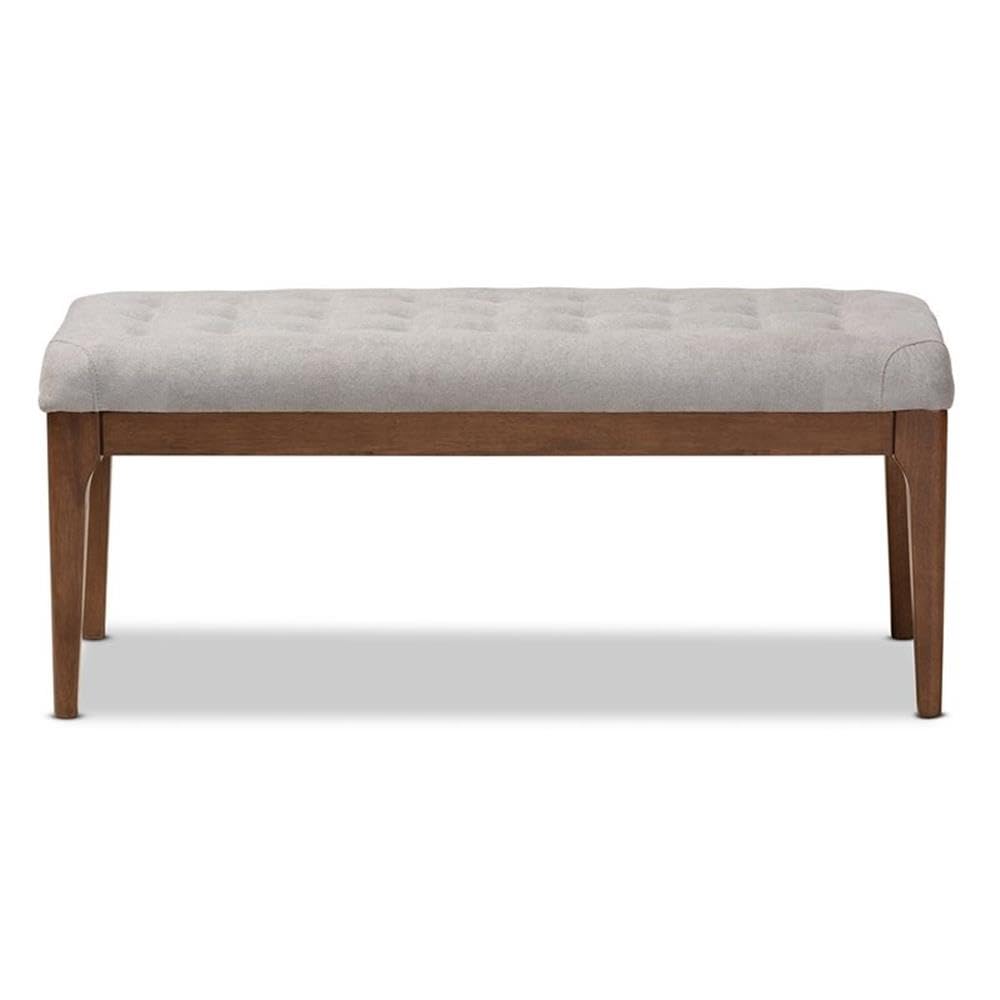 Baxton Studio Walsh Mid-Century Modern Grey Fabric Upholstered and Walnut Brown Finished Wood Dining Bench