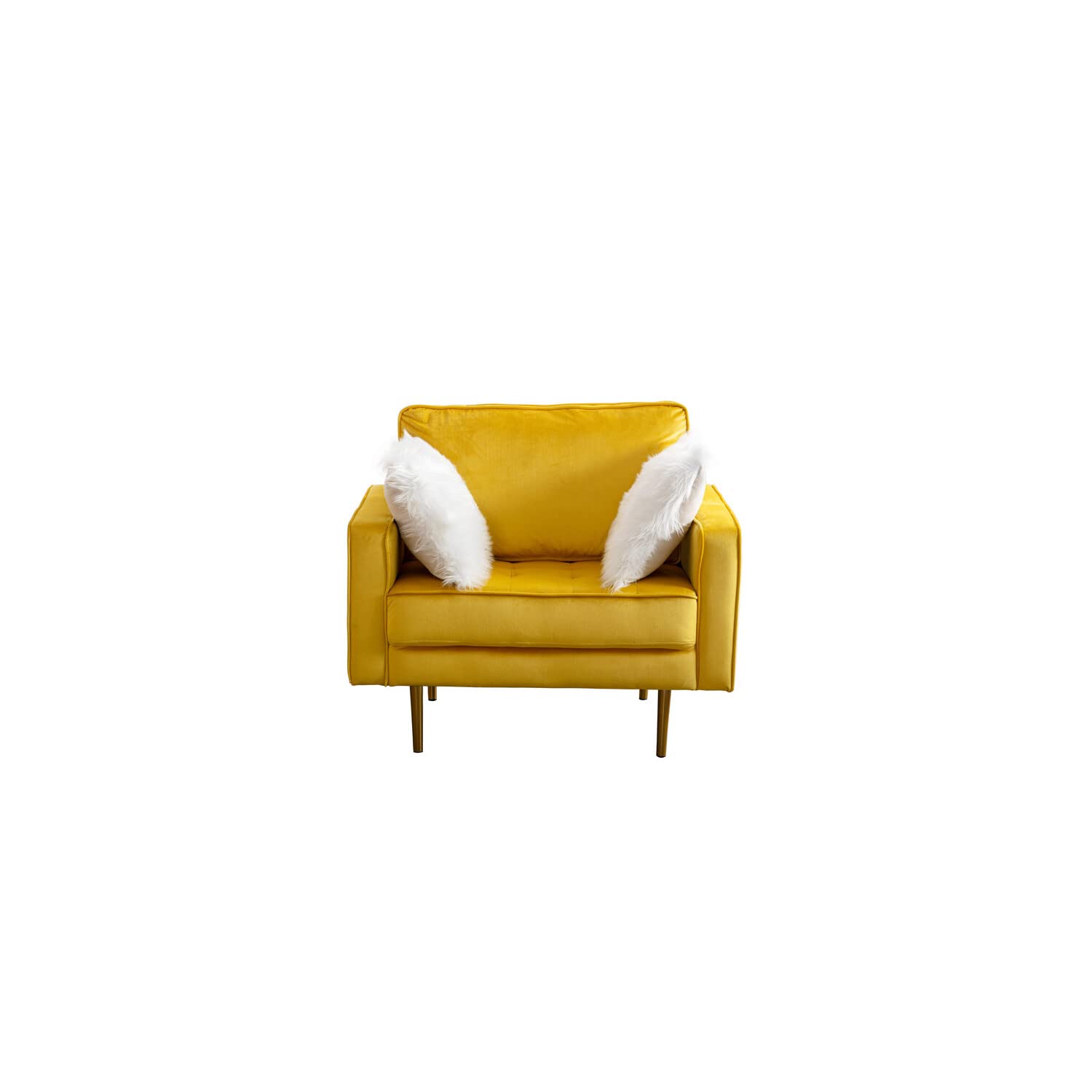 Lilola Home Theo Yellow Velvet Chair with Pillows