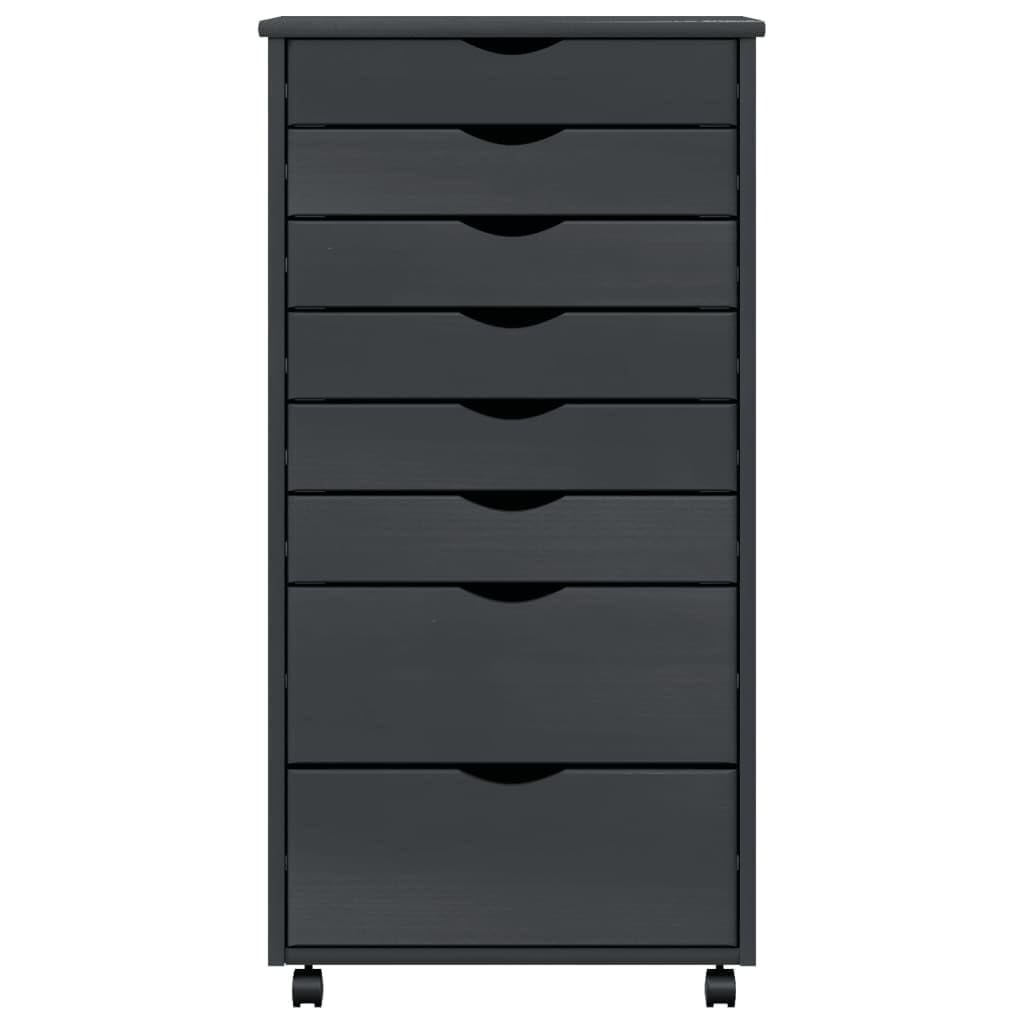 vidaXL Moss 8-Drawer Chest, Solid Pine Wood Mobile File Cabinet, Storage Cabinet on Wheels, Chest of Drawers for Home Office, Easy Assembly & Maintenance, 20.9&quot;x15.4&quot;x40.6&quot;, Gray