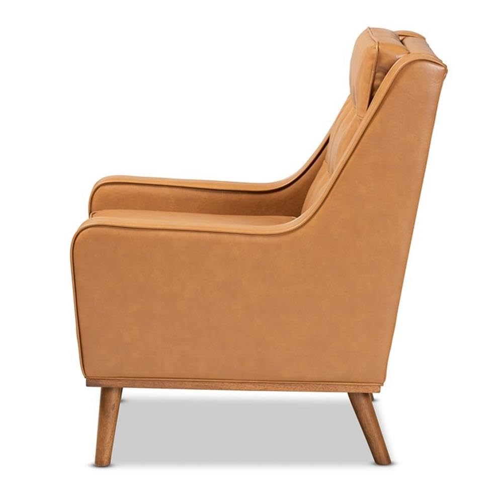Baxton Studio Daley Modern and Contemporary Tan Faux Leather Upholstered and Walnut Brown Finished Wood Lounge Armchair