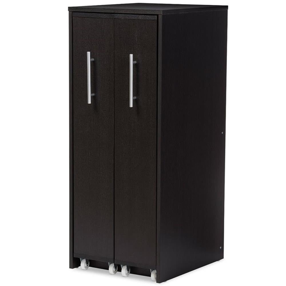 Baxton Studio Lindo Wood Bookcase with Two Pulled Out Doors Shelving Cabinet, Dark Brown