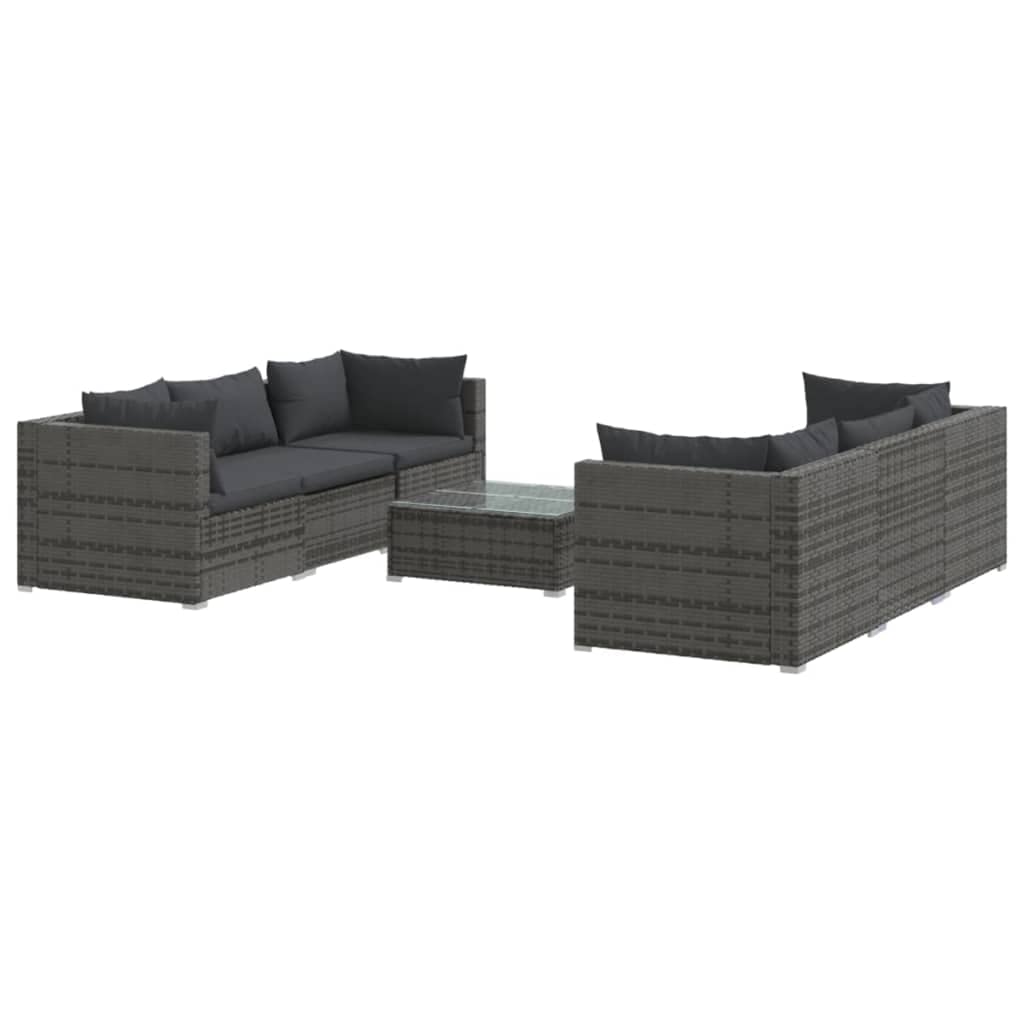 vidaXL Patio Lounge Set 7 Piece with Cushions Garden Outdoor Lawn Yard Terrace Balcony Backyard Sofa Seat Seating Furniture Poly Rattan Gray