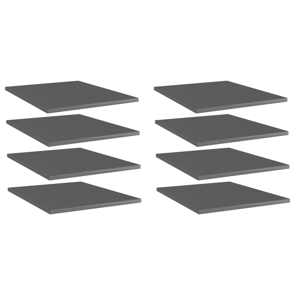 vidaXL Bookshelf Boards Floating Shelf 8 Pcs - High Gloss Gray - Engineered Wood - 15.7" x 19.7" x 0.6" - Versatile & Stylish Storage Solution