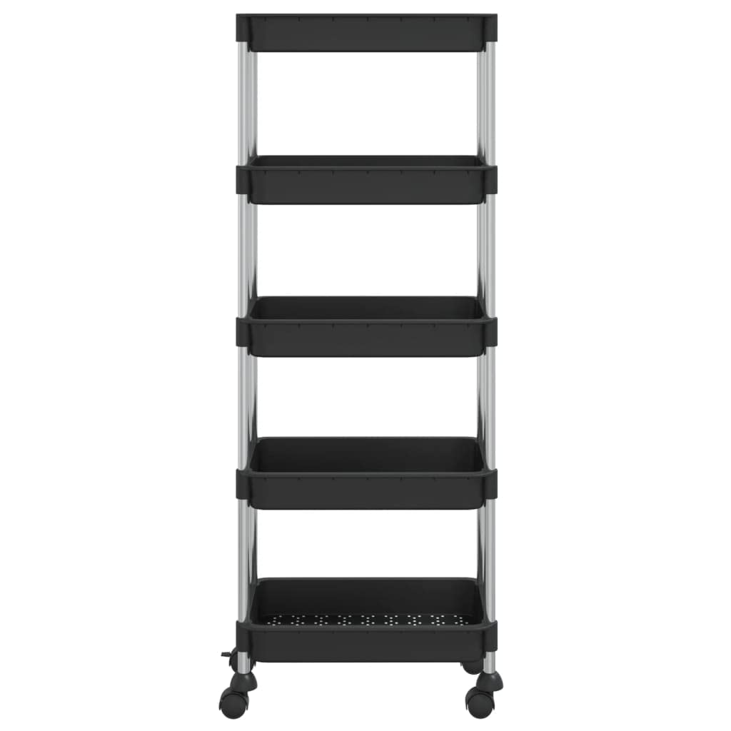Vidaxl 5-Tier Kitchen Trolley With Removable Baskets- Versatile Organizer- Durable Iron And Abs Material- Black