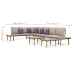 vidaXL Solid Acacia Wood 7-Seater Patio Lounge Set with Cushions - Comfortable Outdoor Seating for Garden, Balcony, Deck - Brown and Gray