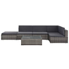 vidaXL Patio Lounge Set - 6-Piece Poly Rattan Gray Sectional Sofa Set with Coffee Table and Ottoman - Comfortable Outdoor Seating with Cushions