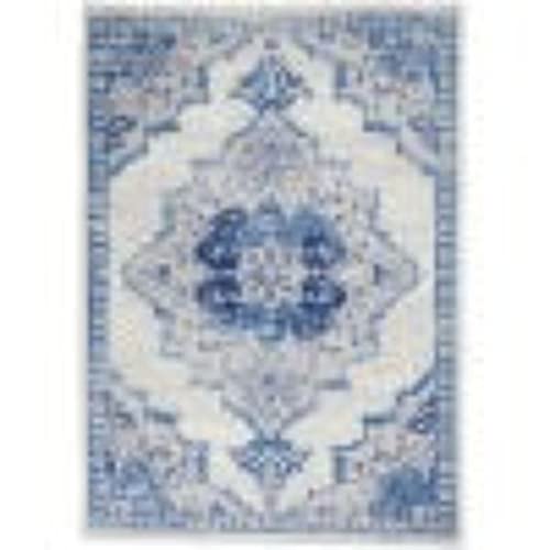 HomeRoots Ivory Blue 100% Polypropylene 6’ x 9’ Ivory and Blue Medallion Area Rug