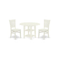 East West Furniture Suva3-Lwh-W 3 Piece Set For Small Spaces Contains A Round Dining Room Table With Dropleaf & Shelves And 2 Wood Seat Chairs, 42X42 Inch, Linen White