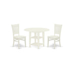 East West Furniture Suva3-Lwh-W 3 Piece Set For Small Spaces Contains A Round Dining Room Table With Dropleaf & Shelves And 2 Wood Seat Chairs, 42X42 Inch, Linen White