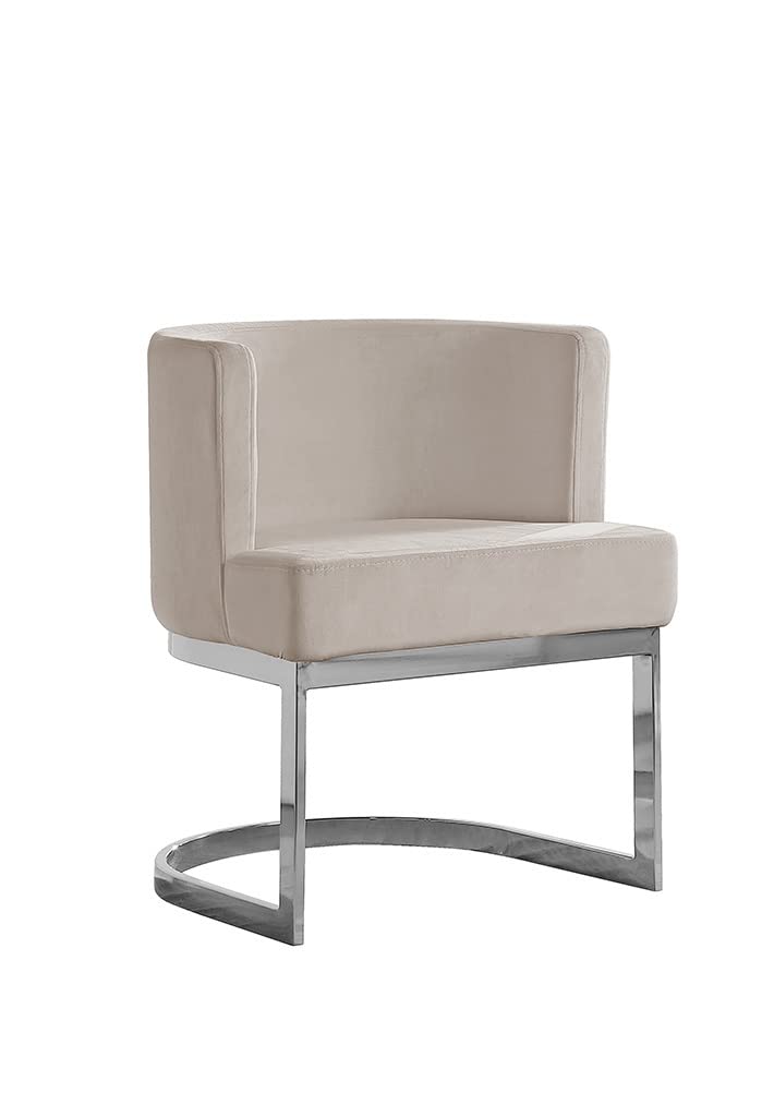 Velvet Beige Accent Chair With Silver Chrome Base - 1 Chair