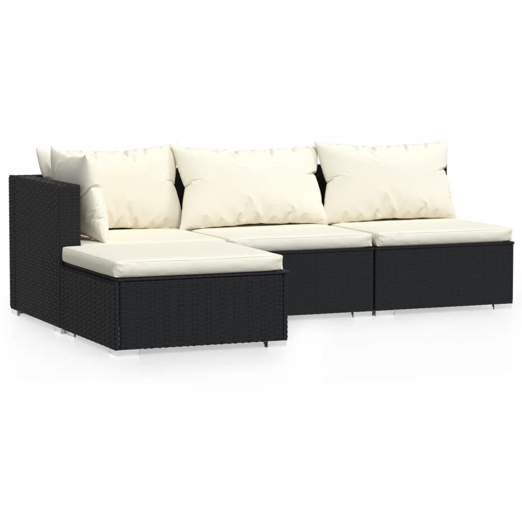 vidaXL Patio Lounge Set Outdoor Sectional Sofa Set 4 Piece Black Poly Rattan