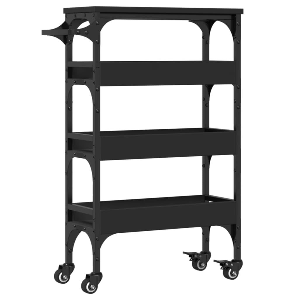 vidaXL Black Kitchen Trolley - Engineered Wood Storage Cart with Wheels, Towel Rack, 20.9&quot;x7.9&quot;x29.9&quot;, Versatile Shelving for Any Room