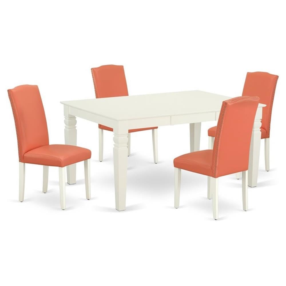 East West Furniture Ween5-Lwh-78 5 Piece Dining Table Set Includes A Rectangle Dining Room Table With Butterfly Leaf And 4 Pink Flamingo Faux Leather Parson Chairs, 42X60 Inch, Linen White