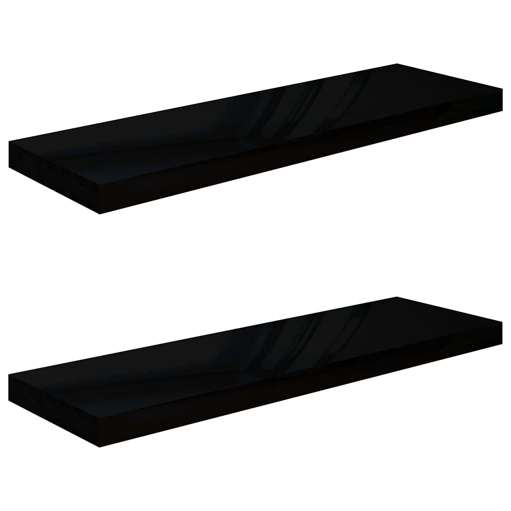 vidaXL Set of 2 Floating Wall Shelves - High Gloss Black Finished, Honeycomb MDF Metal Frame, Invisible Mounting, 31.5&quot;x9.3&quot;x1.5&quot;, Modern Home Decor