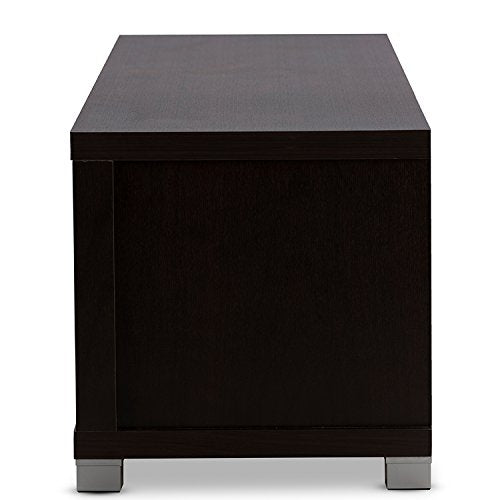 Baxton Studio Wholesale Interiors Gerhardine Wood TV Cabinet with 2 Sliding Doors and Drawer, 70', Dark Brown